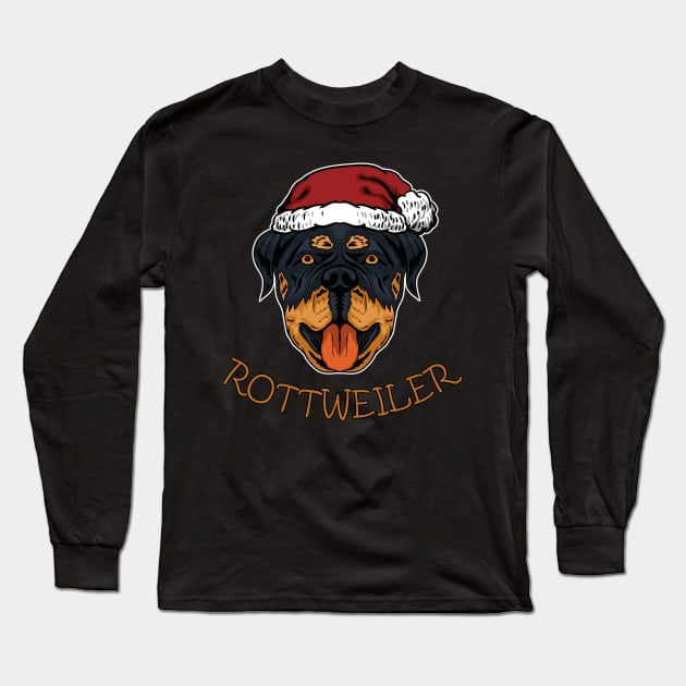 dog Rottweiler dog santa Long Sleeve T-Shirt by wahyuart21